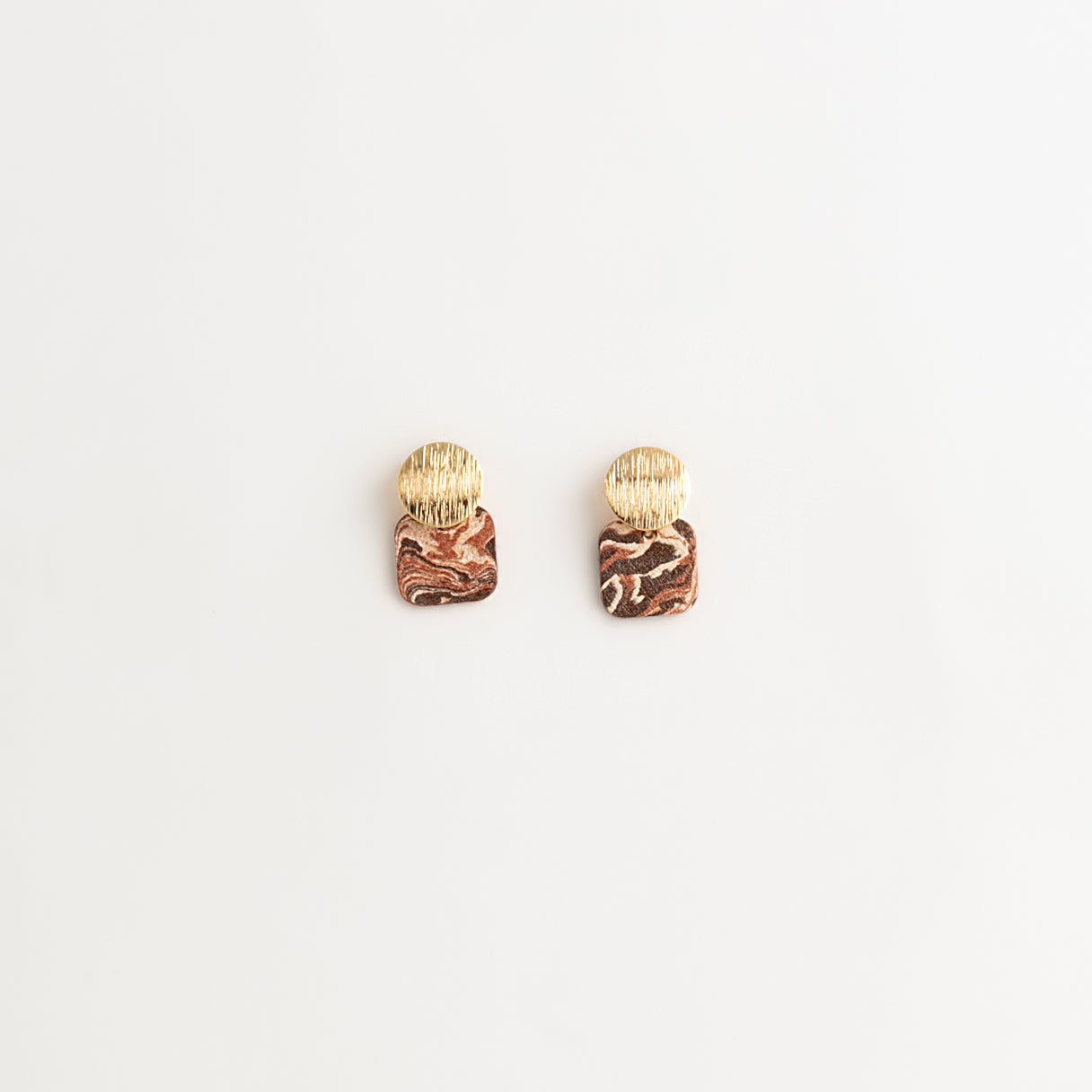 Artisan Nerikomi Ceramic Earrings – Gold Lined Circle Stud, Rose Square Drop
