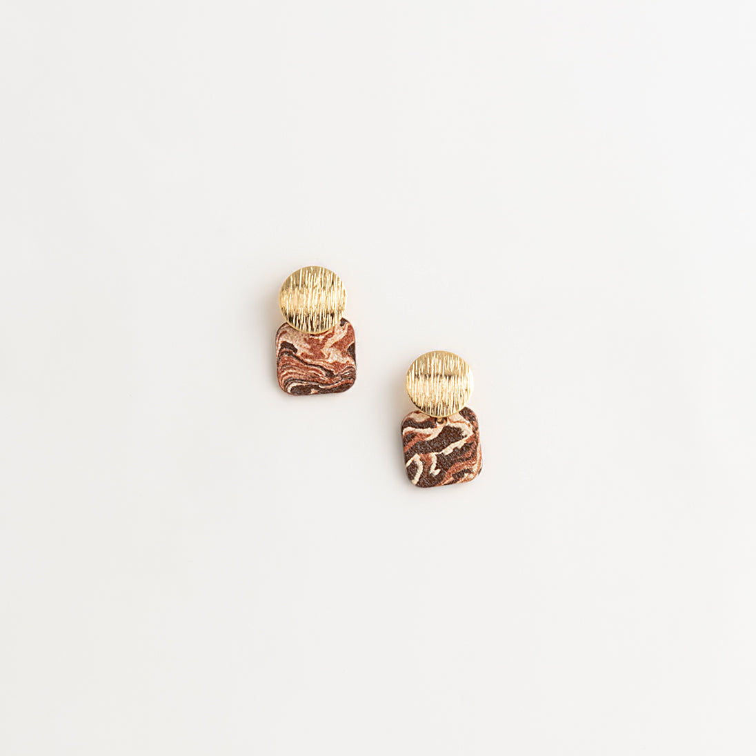 Artisan Nerikomi Ceramic Earrings – Gold Lined Circle Stud, Rose Square Drop