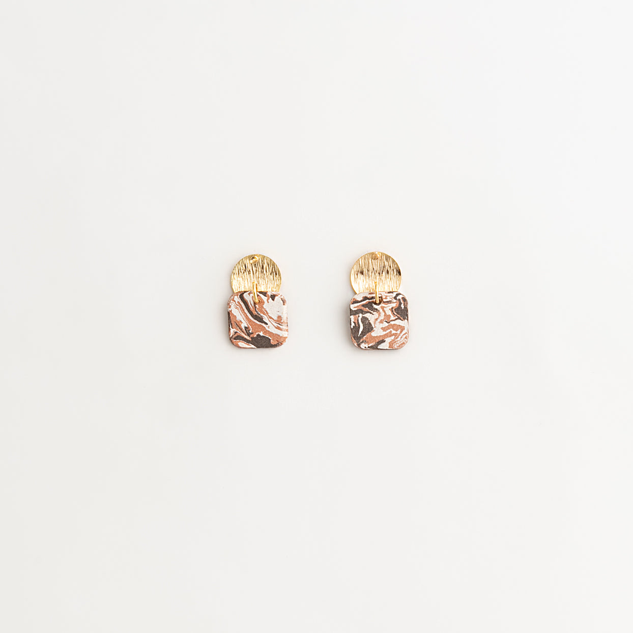 Artisan Nerikomi Ceramic Earrings – Gold Lined Circle Stud, Rose Square Drop