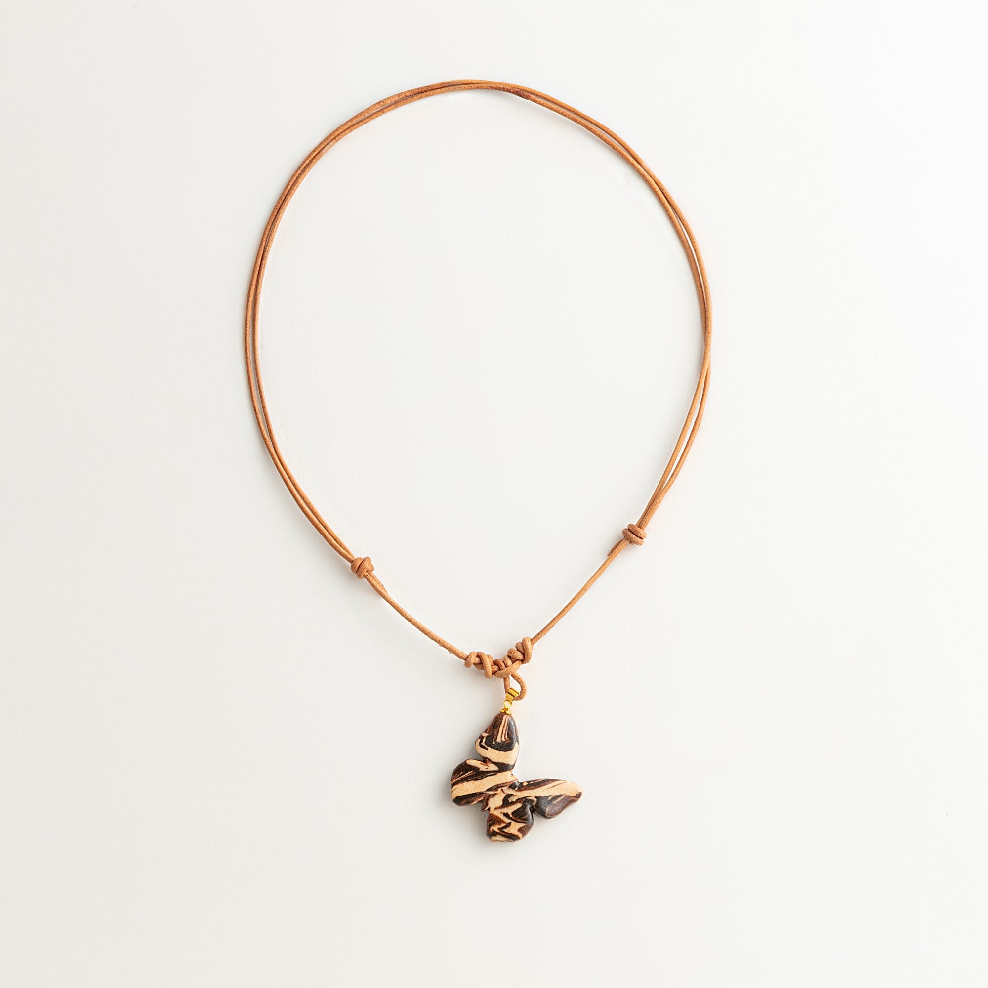 Artisan Nerikomi Ceramic Butterfly Necklace – Adjustable Leather Cord