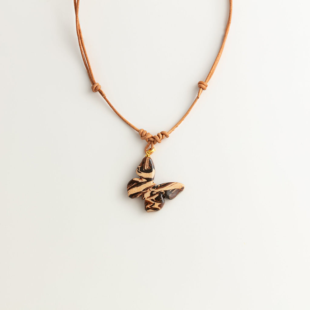 Artisan Nerikomi Ceramic Butterfly Necklace – Adjustable Leather Cord