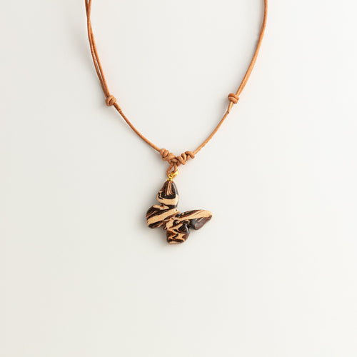 Artisan Nerikomi Ceramic Butterfly Necklace – Adjustable Leather Cord