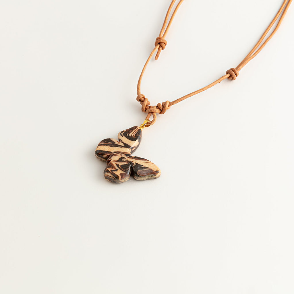Artisan Nerikomi Ceramic Butterfly Necklace – Adjustable Leather Cord