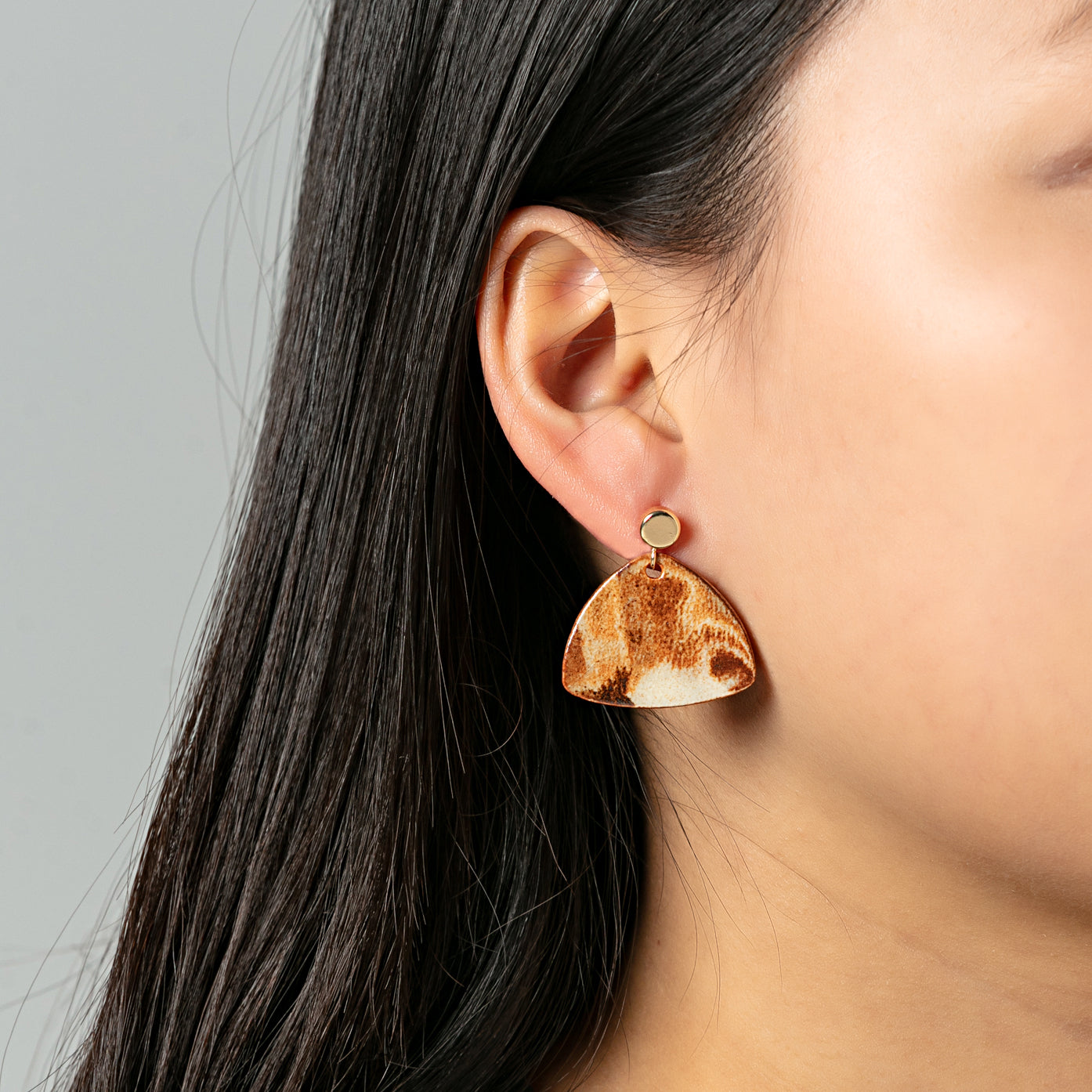 Artisan Nerikomi Ceramic Earrings – Gold Circle Stud, Mini