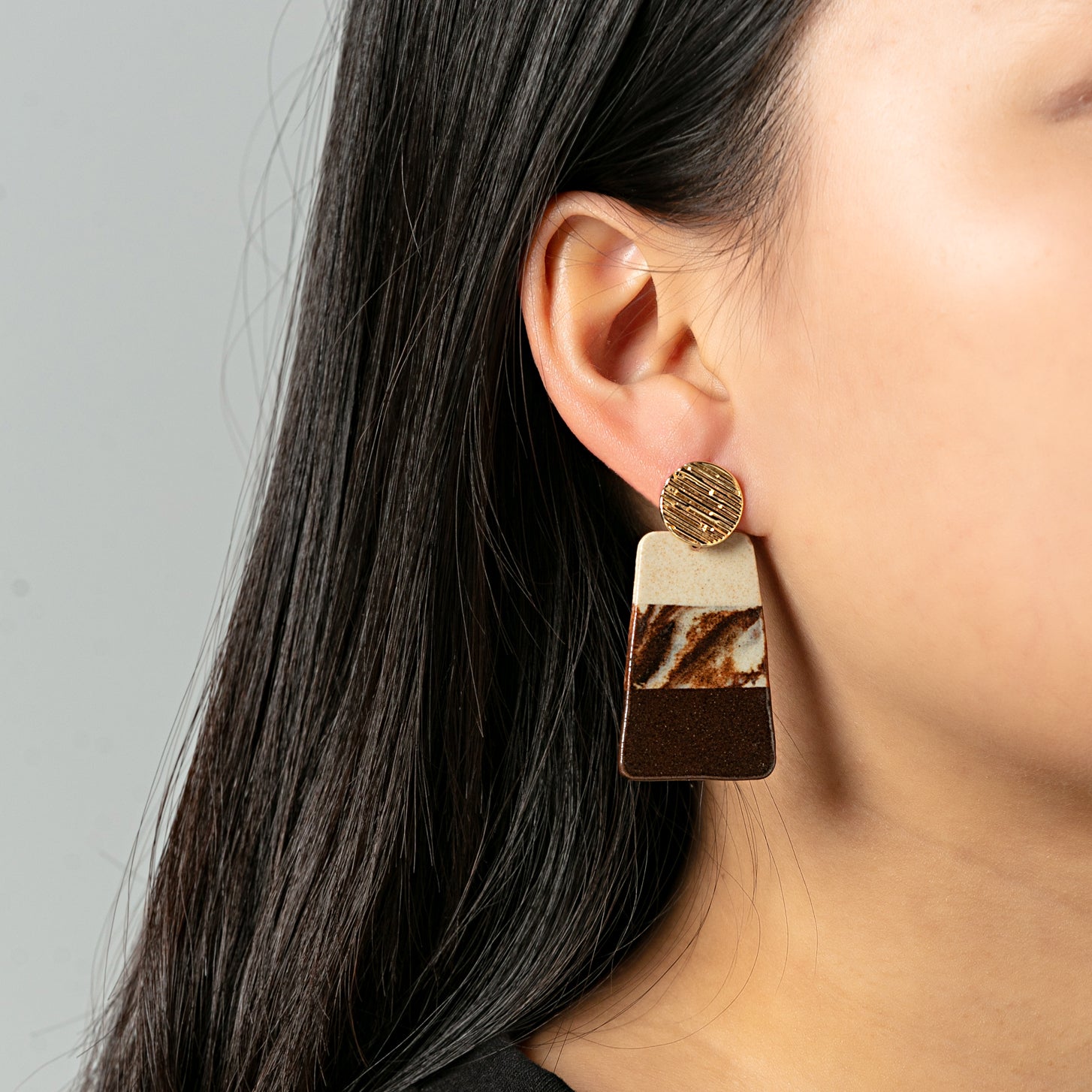 Artisan Nerikomi Ceramic Earrings – Gold Circle Stud
