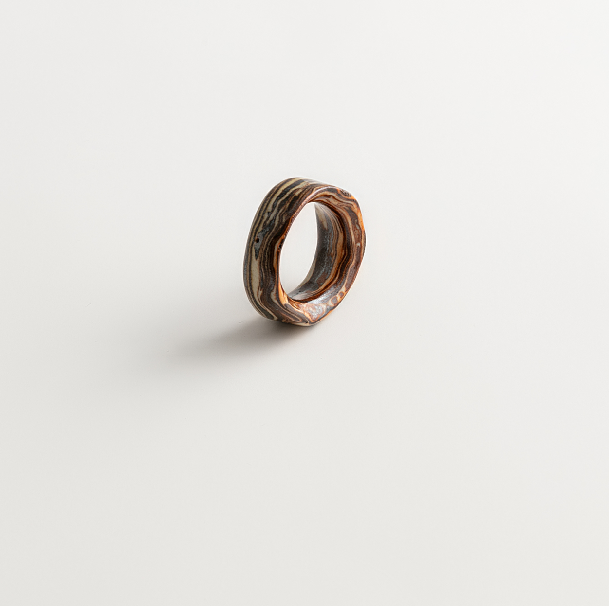 Artisan Nerikomi Ceramic Ring – Dark Earth Flow, Wide Band