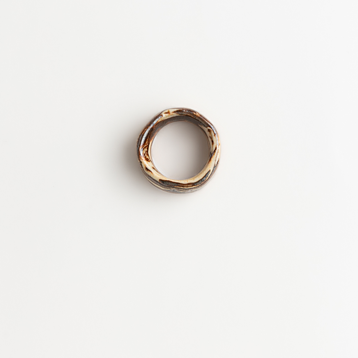 Artisan Nerikomi Ceramic Ring – Dark Earth Flow, Wide Band