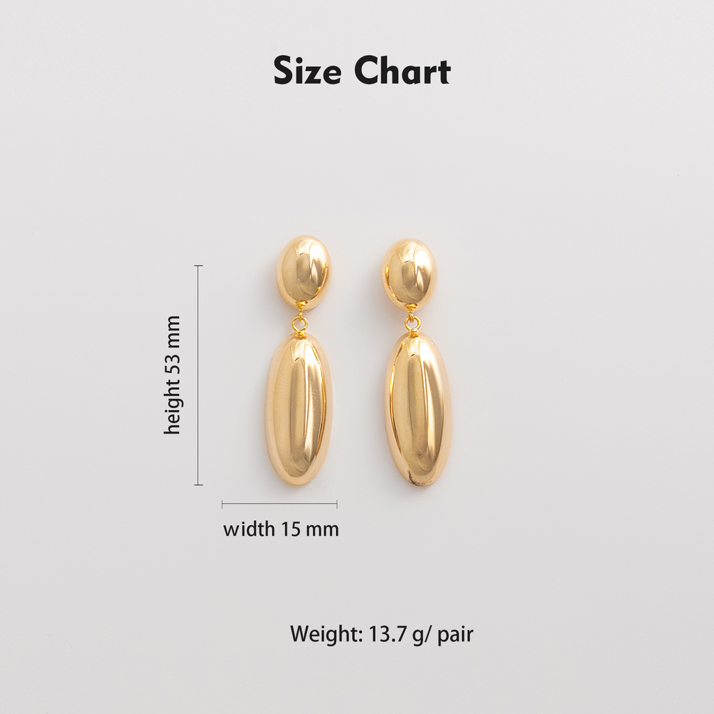 Size chart showing 53mm height, 15mm width, 13.7g per pair