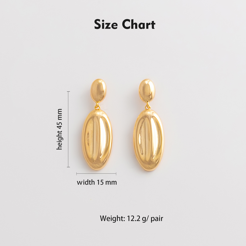 Size chart showing 45mm height, 15mm width, 12.2g per pair