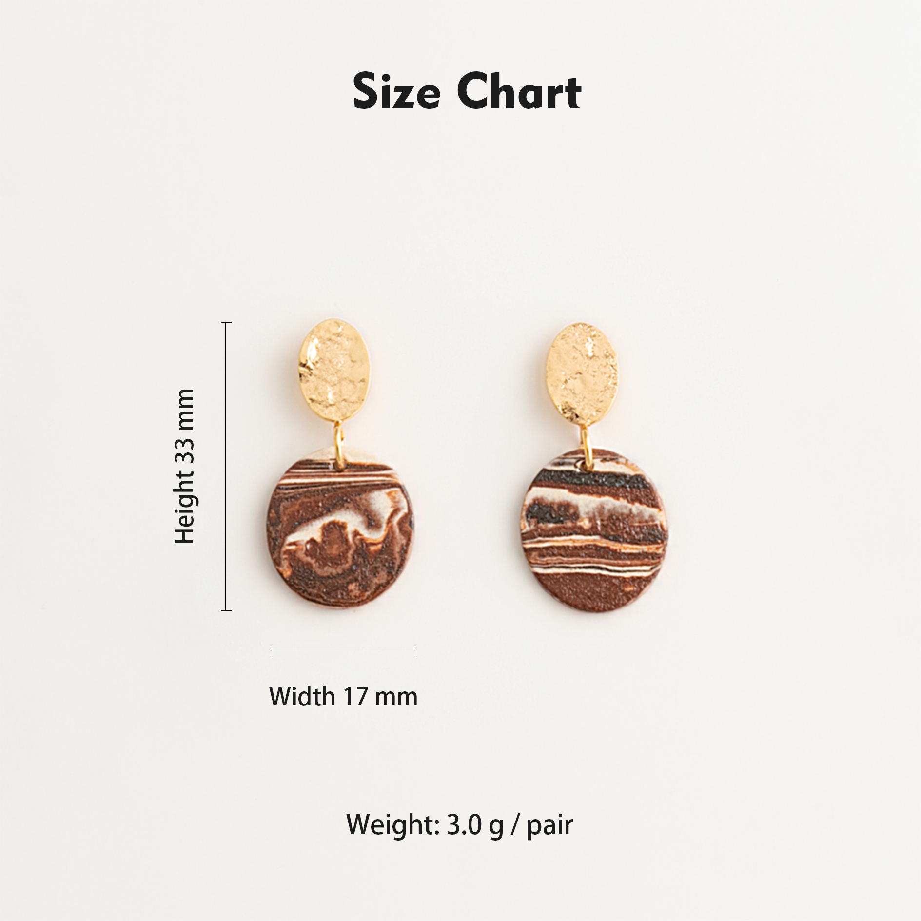Artisan Nerikomi Ceramic Earrings – Gold Hammered Oval Stud