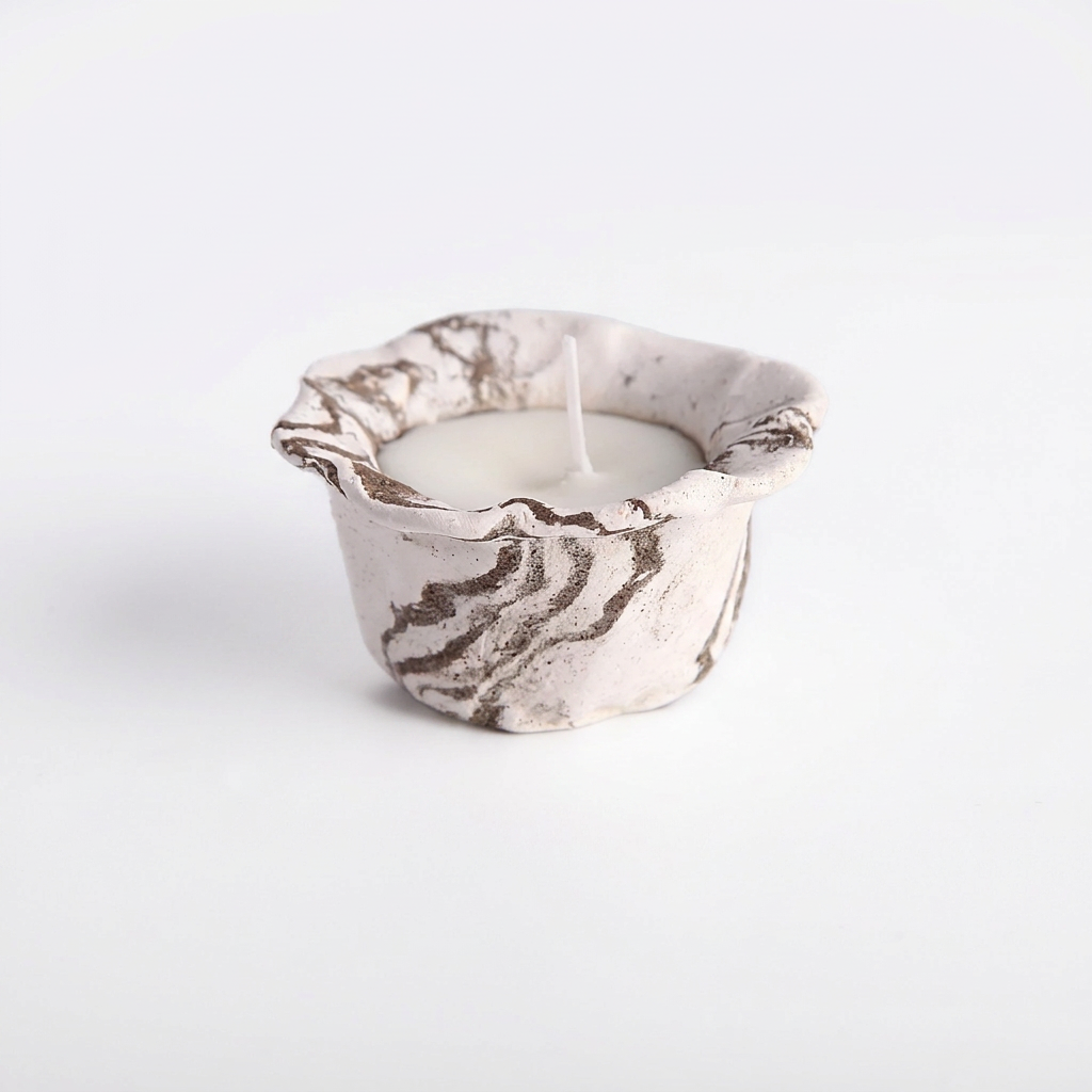 Handcrafted Nerikomi Ceramic Candle - Ruffled Marbled Cup
