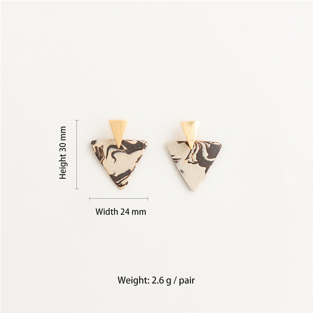 Artisan Nerikomi Ceramic Earrings – Gold Triangle Stud, B&W Triangle Drop