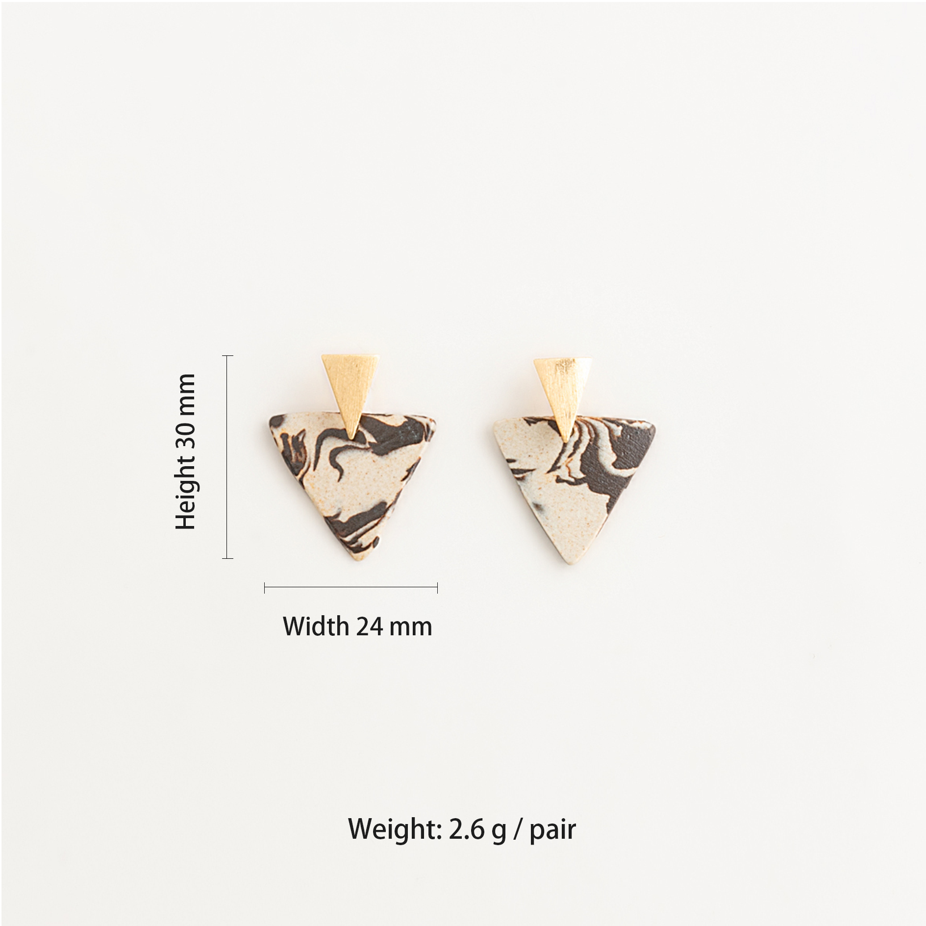 Artisan Nerikomi Ceramic Earrings – Gold Triangle Stud, B&W Triangle Drop