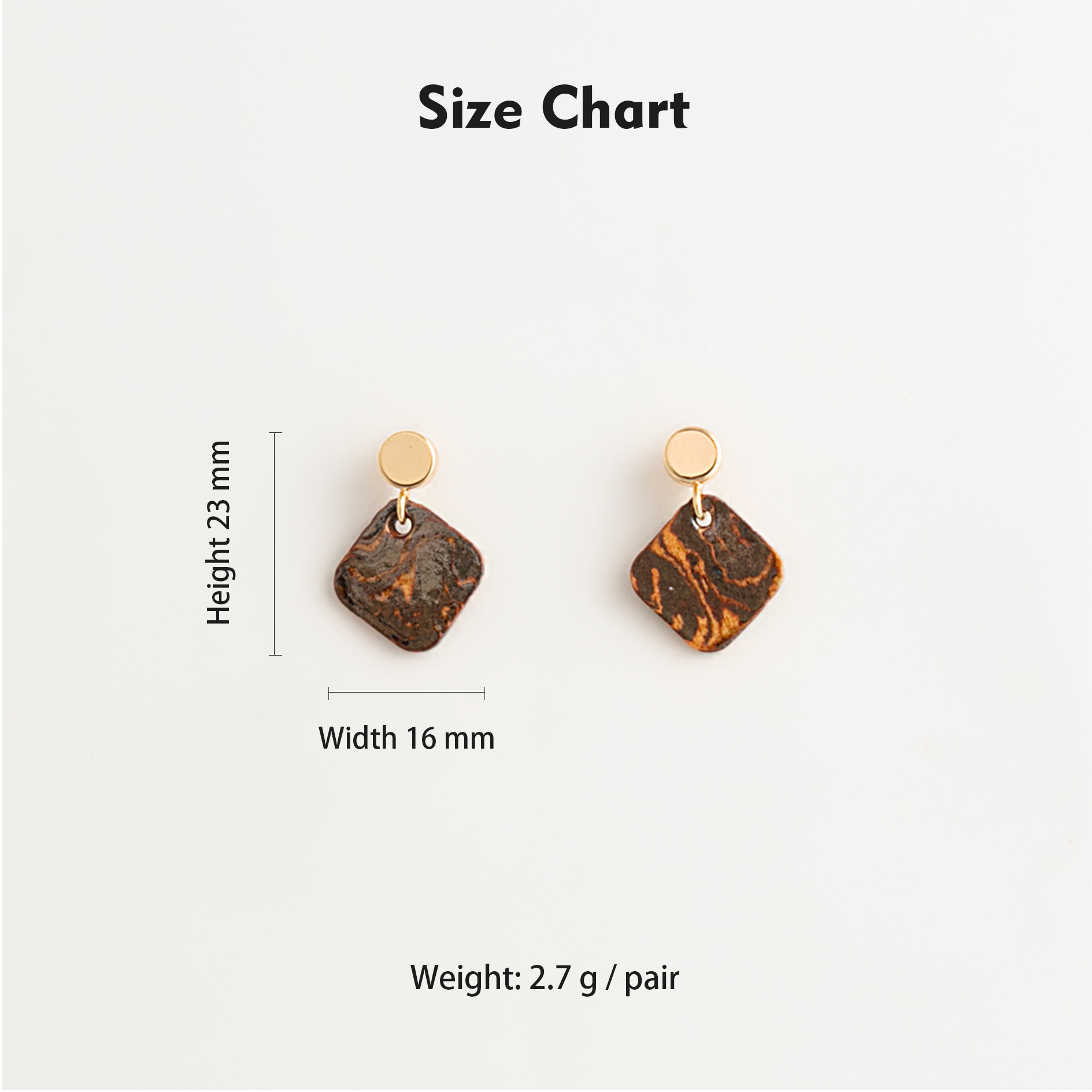 Artisan Nerikomi Ceramic Earrings – Gold Circle Stud, Amber Diamond Drop