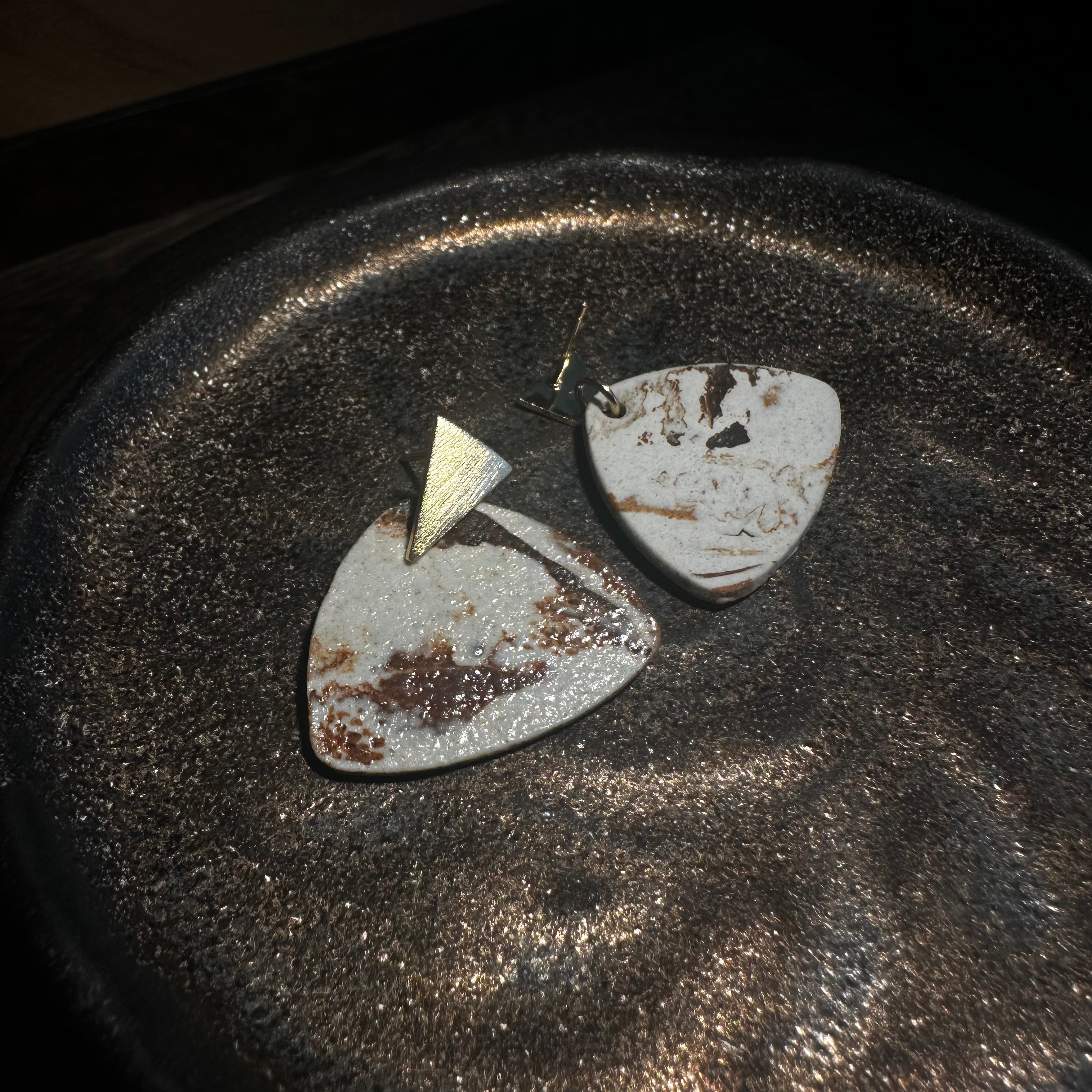 Artisan Nerikomi Ceramic Earrings – Gold Triangle Stud