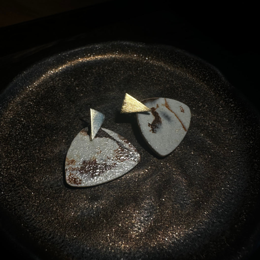 Artisan Nerikomi Ceramic Earrings – Gold Triangle Stud