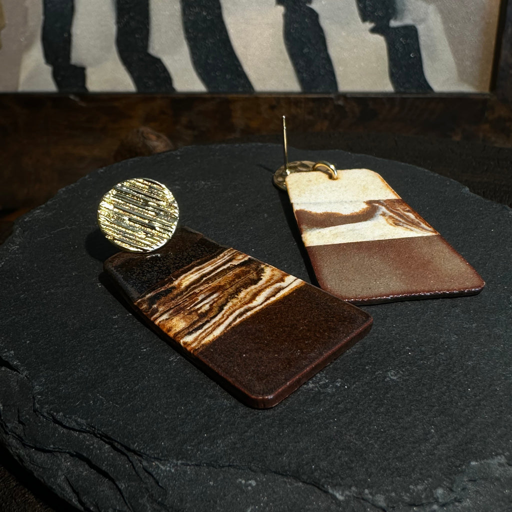 Artisan Nerikomi Ceramic Earrings – Gold Circle Stud