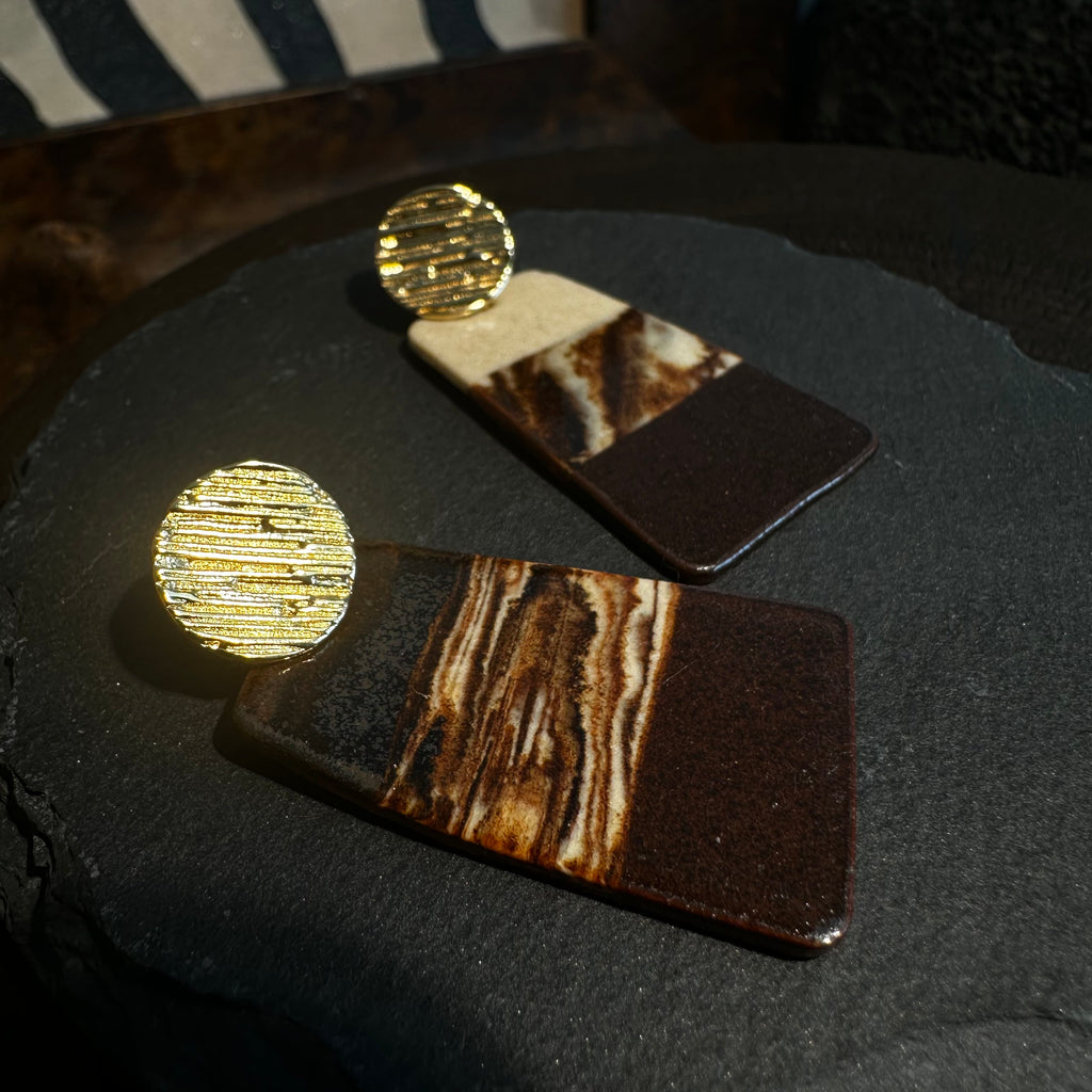 Artisan Nerikomi Ceramic Earrings – Gold Circle Stud