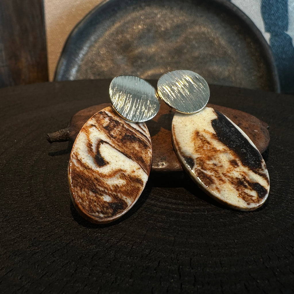 Artisan Nerikomi Ceramic Earrings – Gold Lined Circle Stud, Large Oval Drop