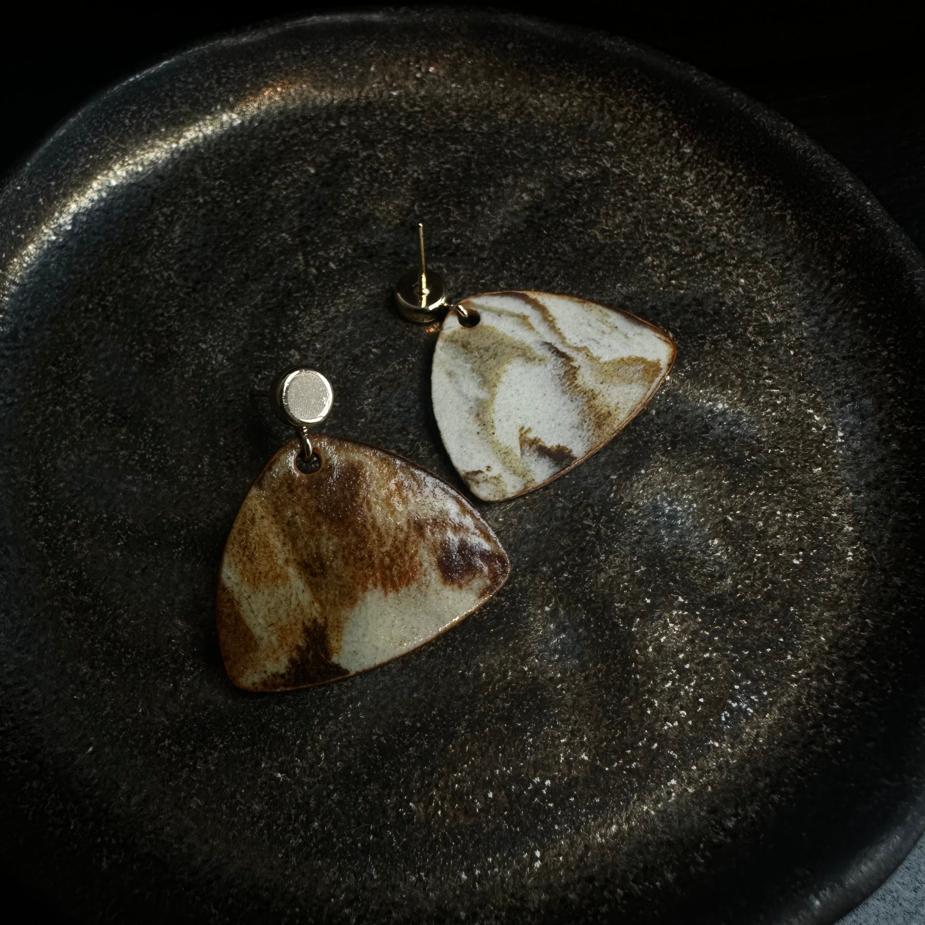 Artisan Nerikomi Ceramic Earrings – Gold Circle Stud, Mini