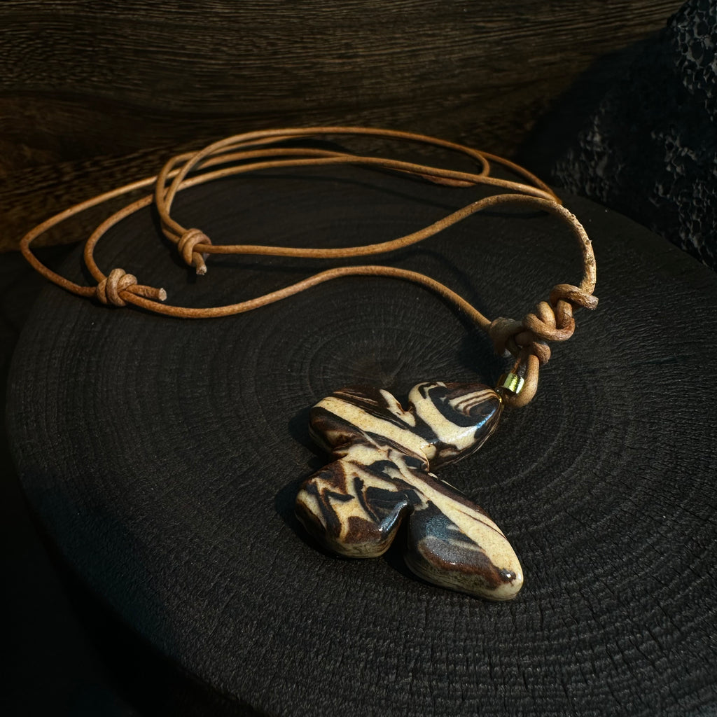 Artisan Nerikomi Ceramic Butterfly Necklace – Adjustable Leather Cord