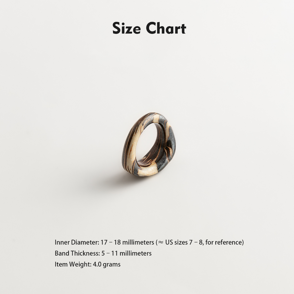 Artisan Nerikomi Ceramic Ring – Ink & Ivory Flow, Sculptural Band