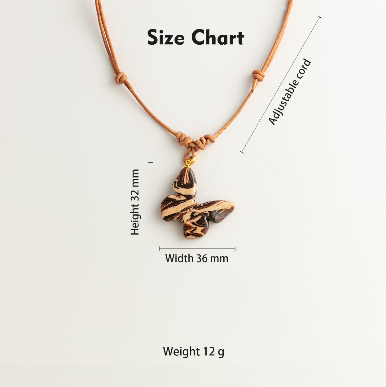 Artisan Nerikomi Ceramic Butterfly Necklace – Adjustable Leather Cord