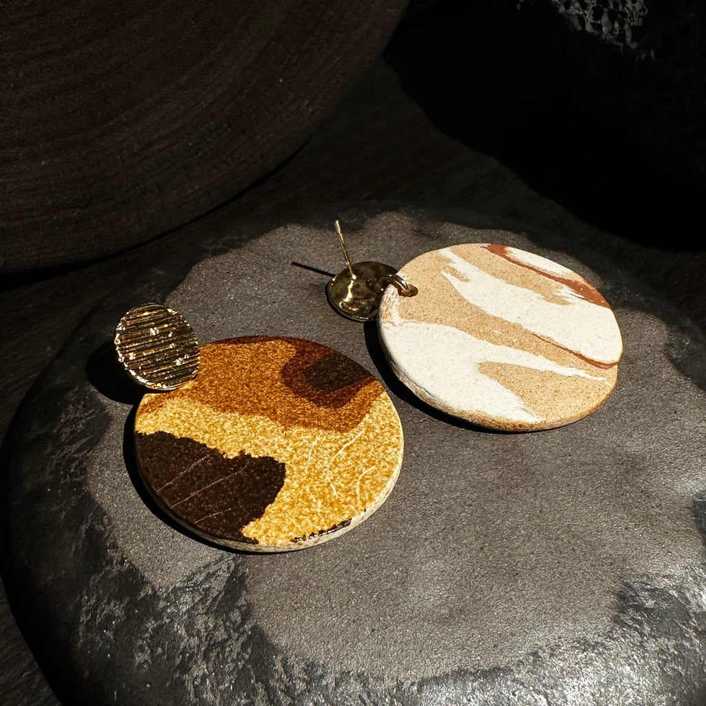 Nerikomi Porcelain Drop Earrings | Larger Moon