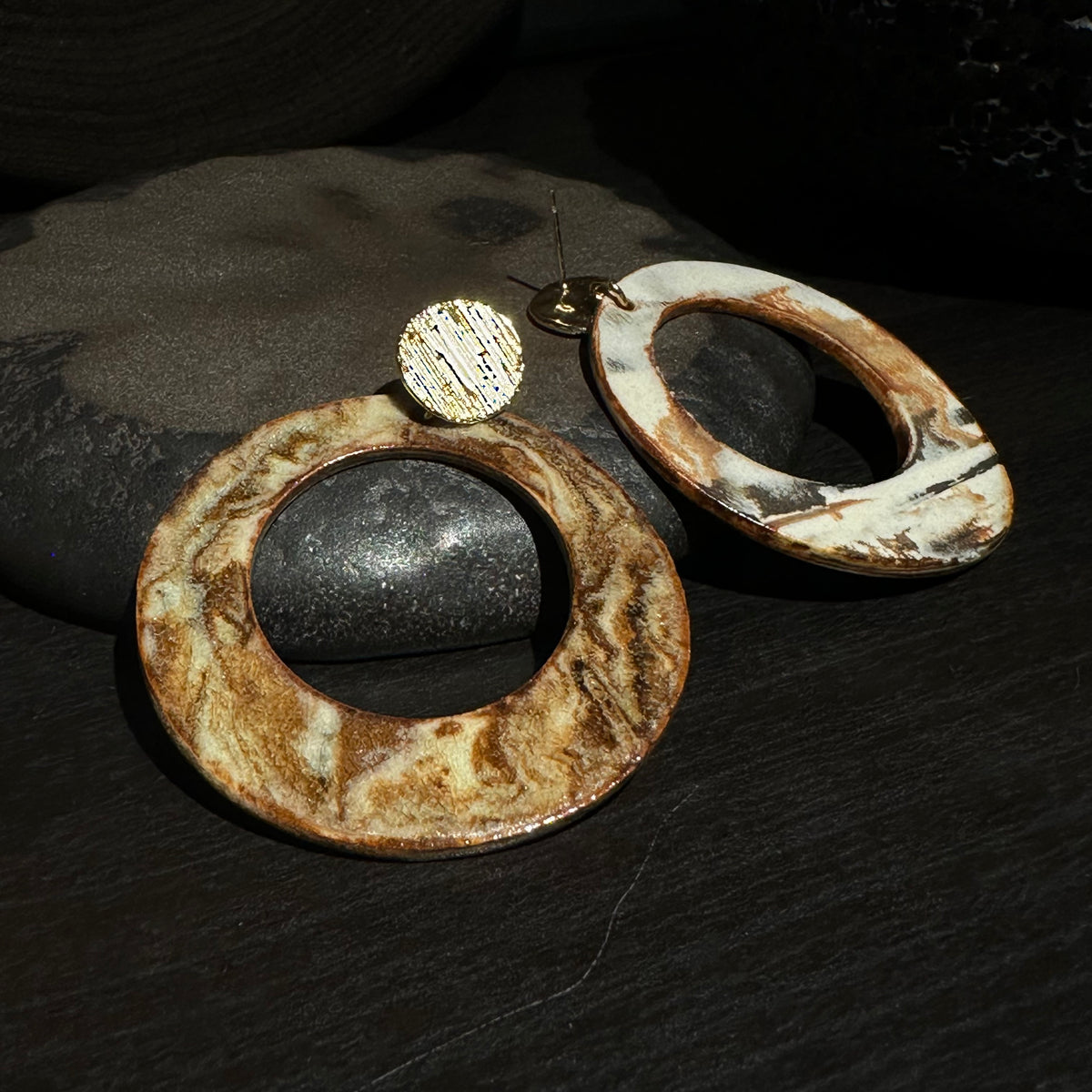 Nerikomi Porcelain Hoop Drop Earrings | Bold Circle