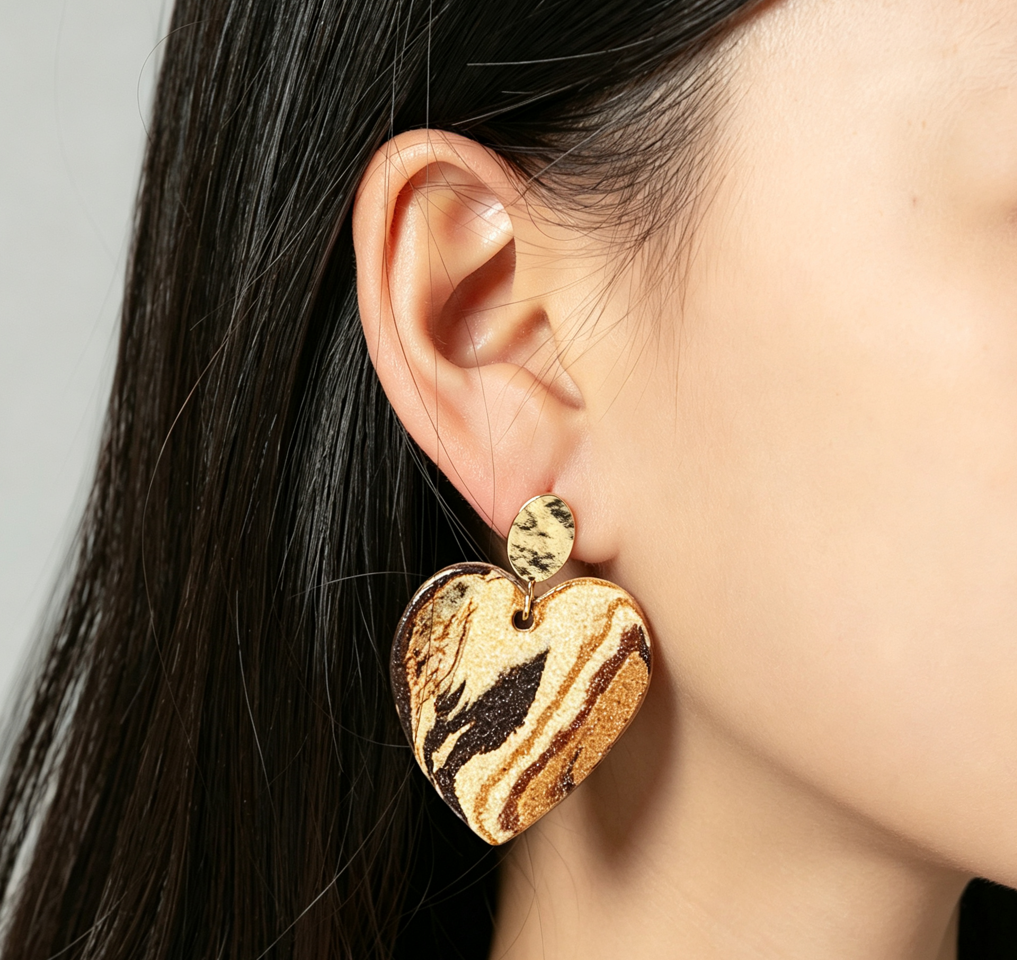 Nerikomi Porcelain Large Heart Drop Earrings | Heart of Love