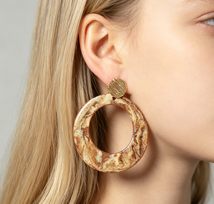 Nerikomi Porcelain Hoop Drop Earrings | Bold Circle