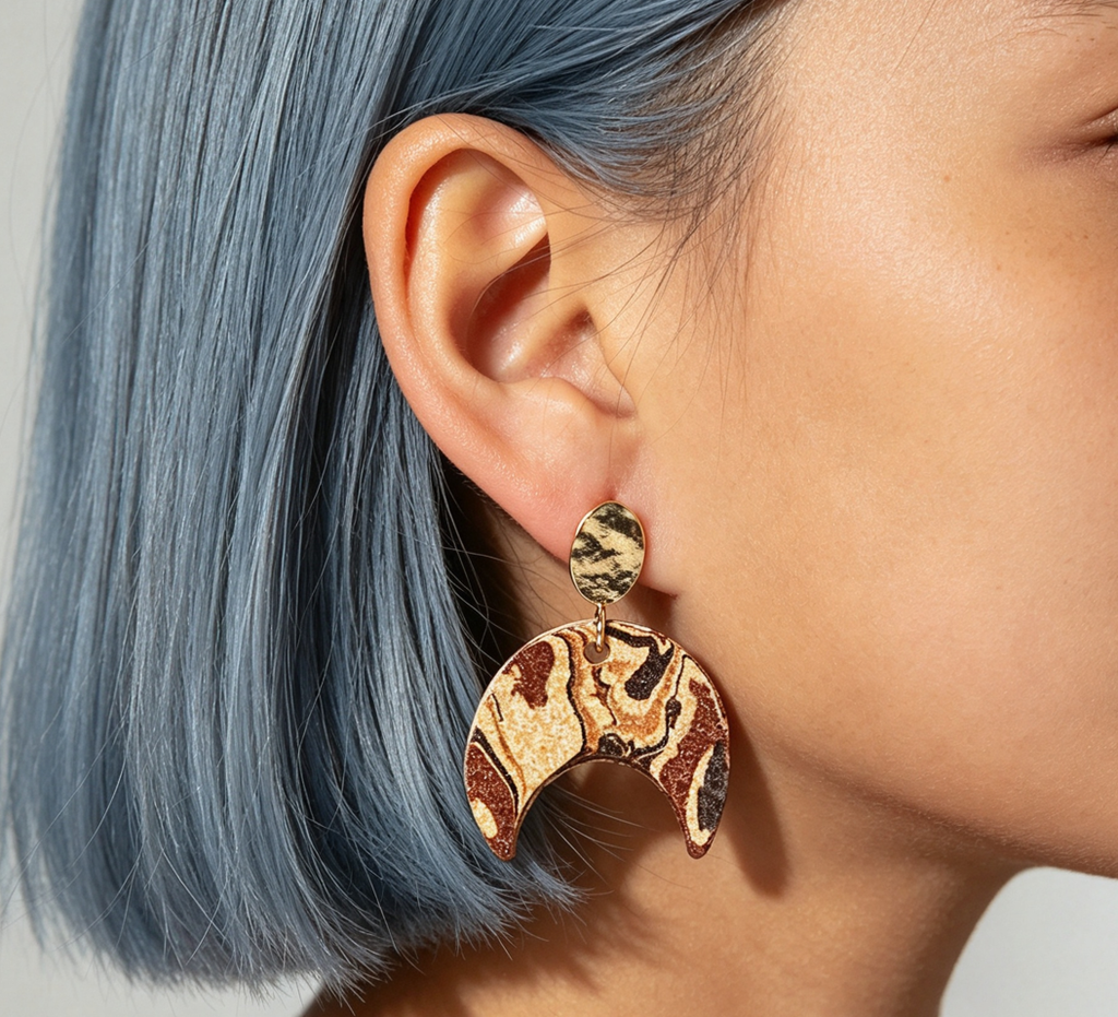 Nerikomi Porcelain Crescent Drop Earrings | Croissant