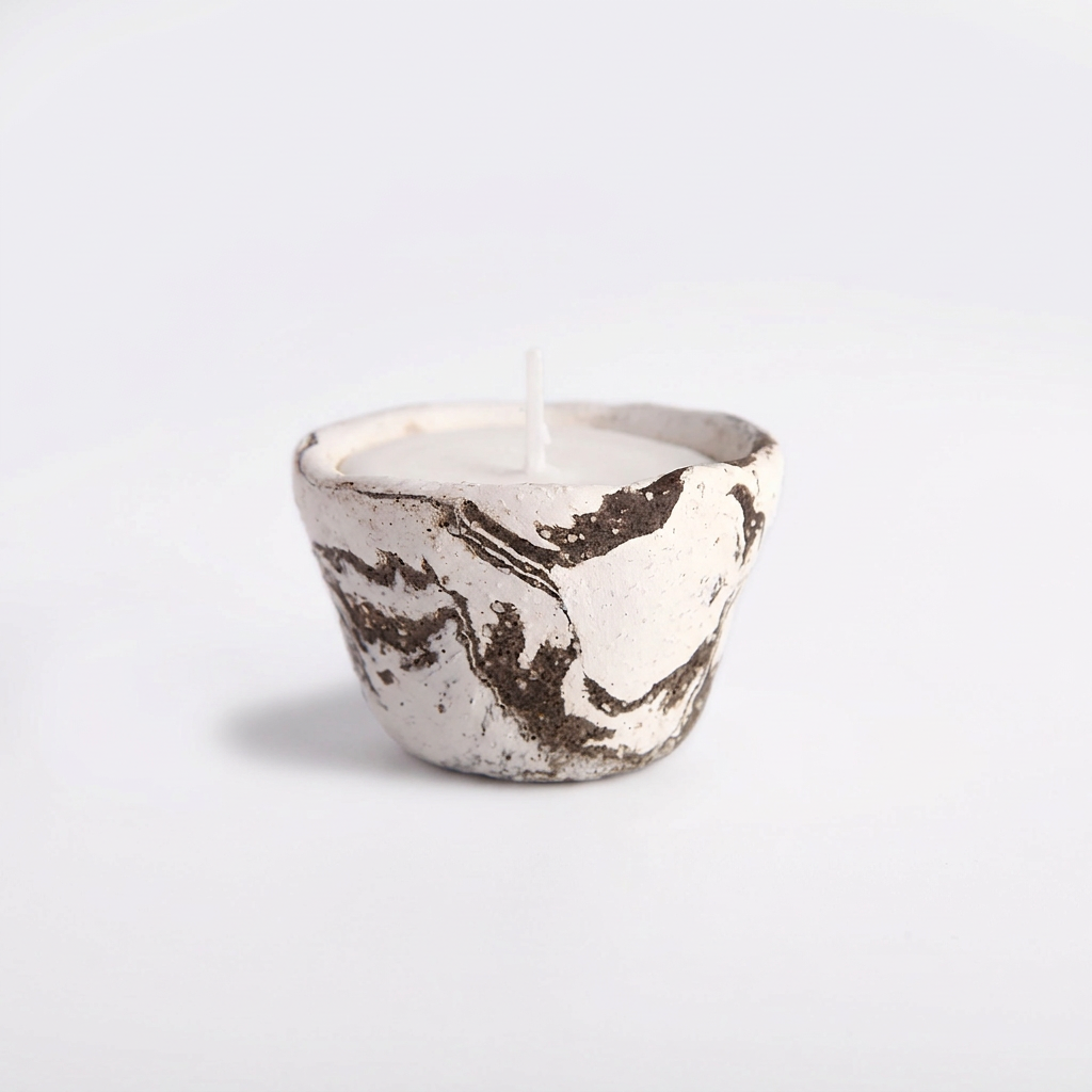 Handcrafted Nerikomi Ceramic Candle - Petite Dark Marbled Cup