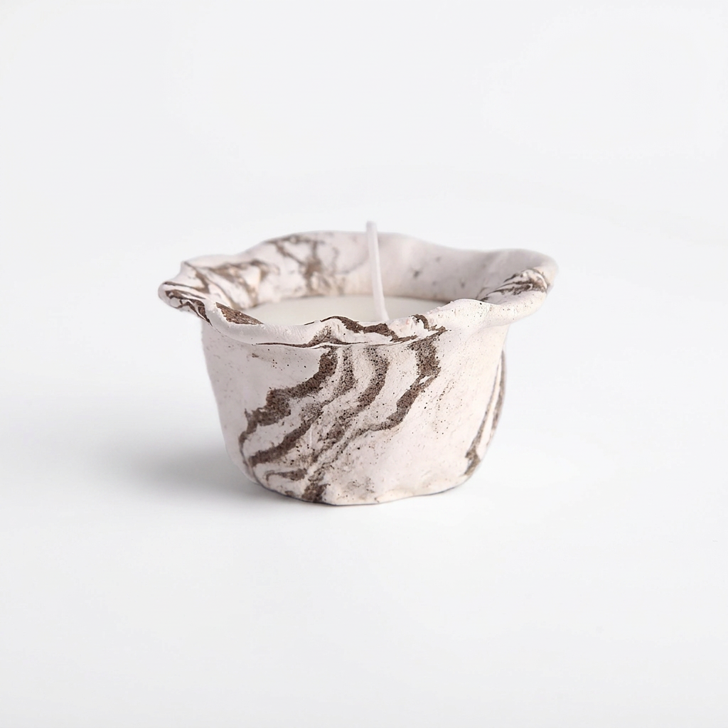 Handcrafted Nerikomi Ceramic Candle - Ruffled Marbled Cup