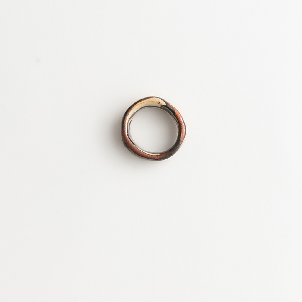 Artisan Nerikomi Ceramic Ring – Dark Bronze Flow, Wide Band