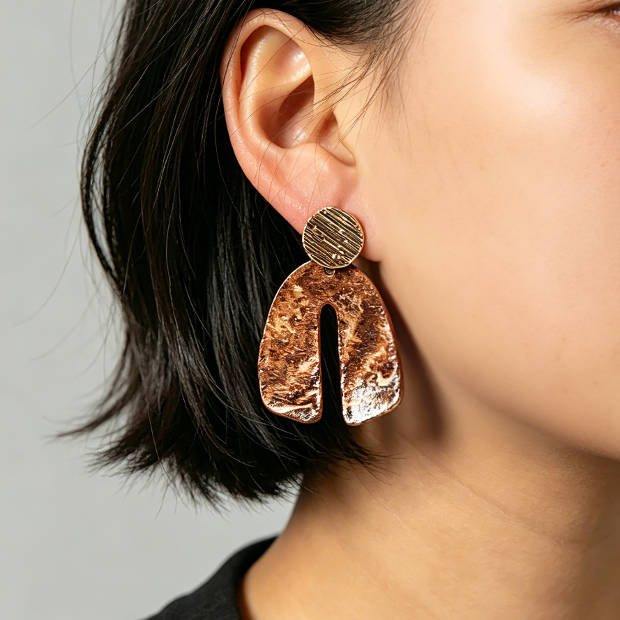 Artisan Nerikomi Ceramic Earrings – Gold Lined Circle Stud, Arch Drop