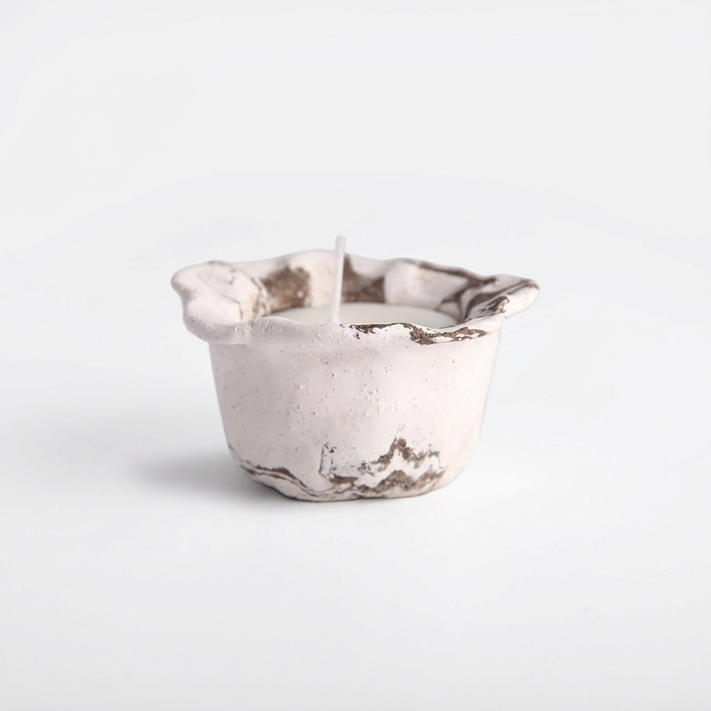 Handcrafted Nerikomi Ceramic Candle - Ruffled Marbled Cup