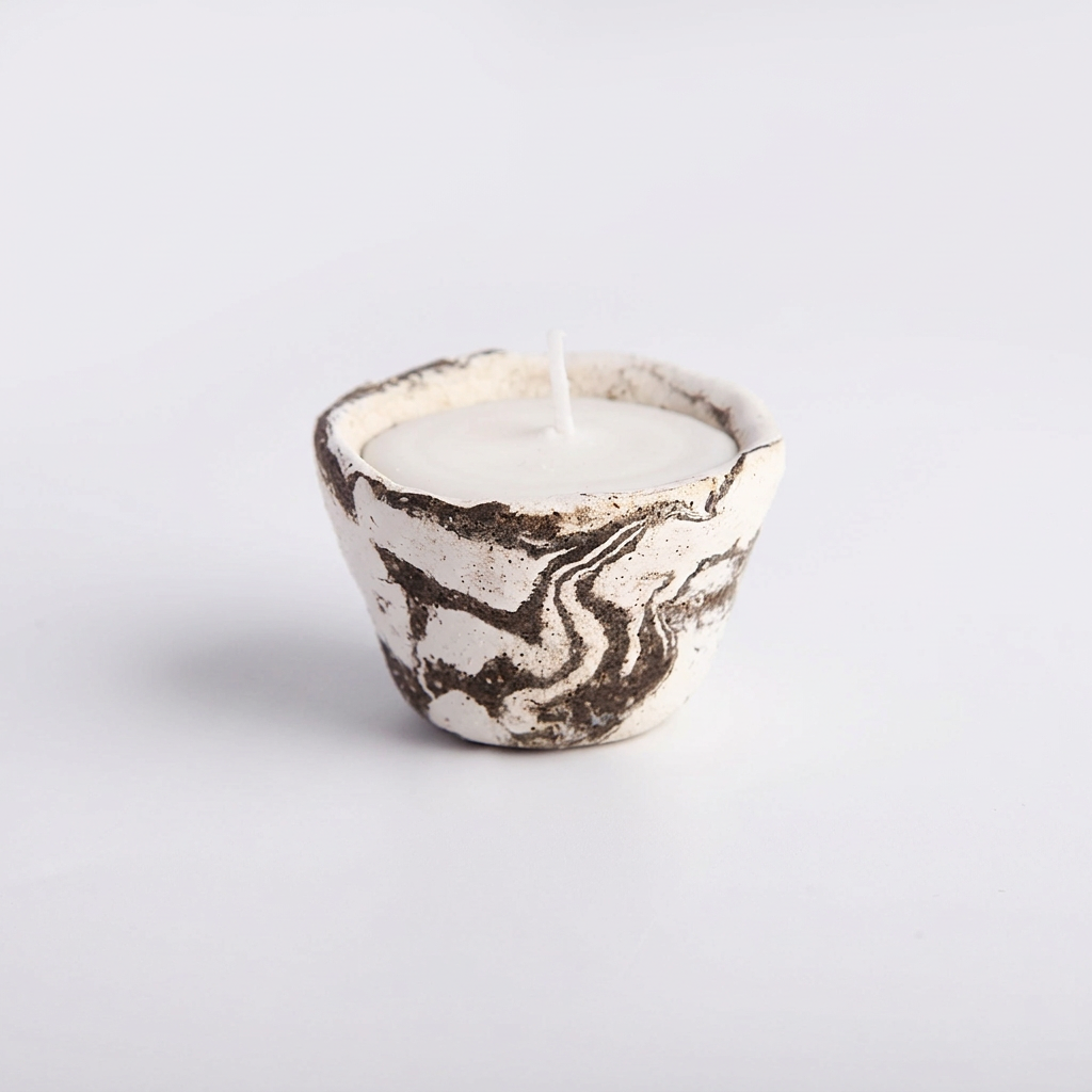 Handcrafted Nerikomi Ceramic Candle - Petite Dark Marbled Cup