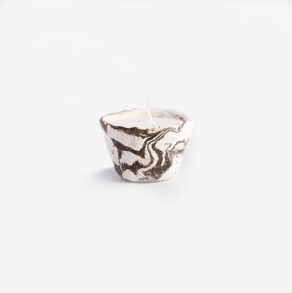 Handcrafted Nerikomi Ceramic Candle - Petite Dark Marbled Cup
