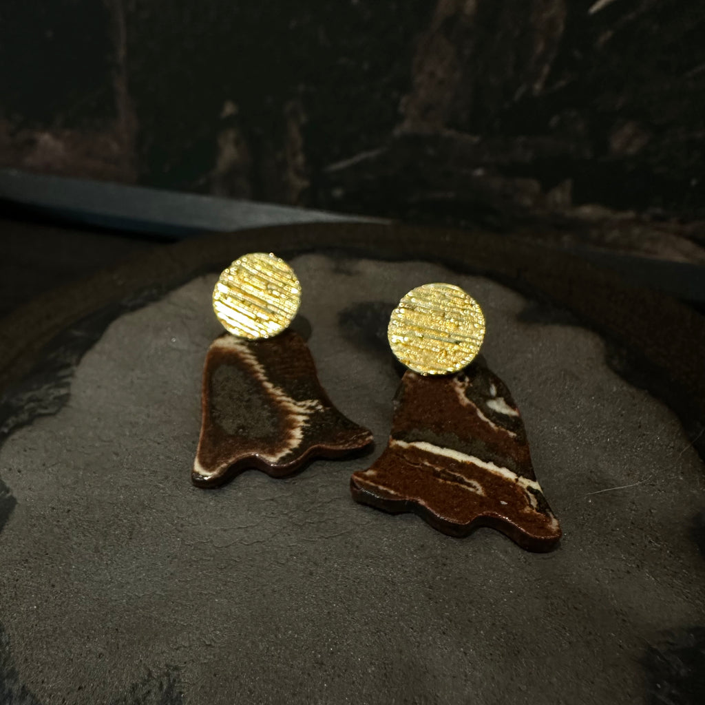 Handcrafted Brown & Cream Ceramic Ghost Drop Earrings