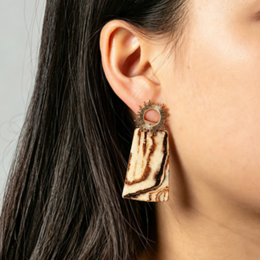 Artisan Nerikomi Ceramic Earrings – Gold Sunburst Drop