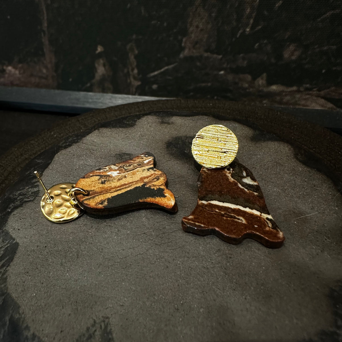 Handcrafted Brown & Cream Ceramic Ghost Drop Earrings