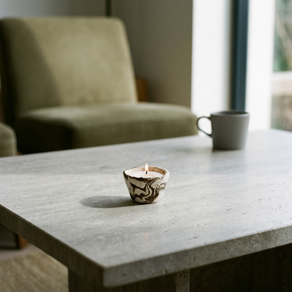Handcrafted Nerikomi Ceramic Candle - Petite Dark Marbled Cup