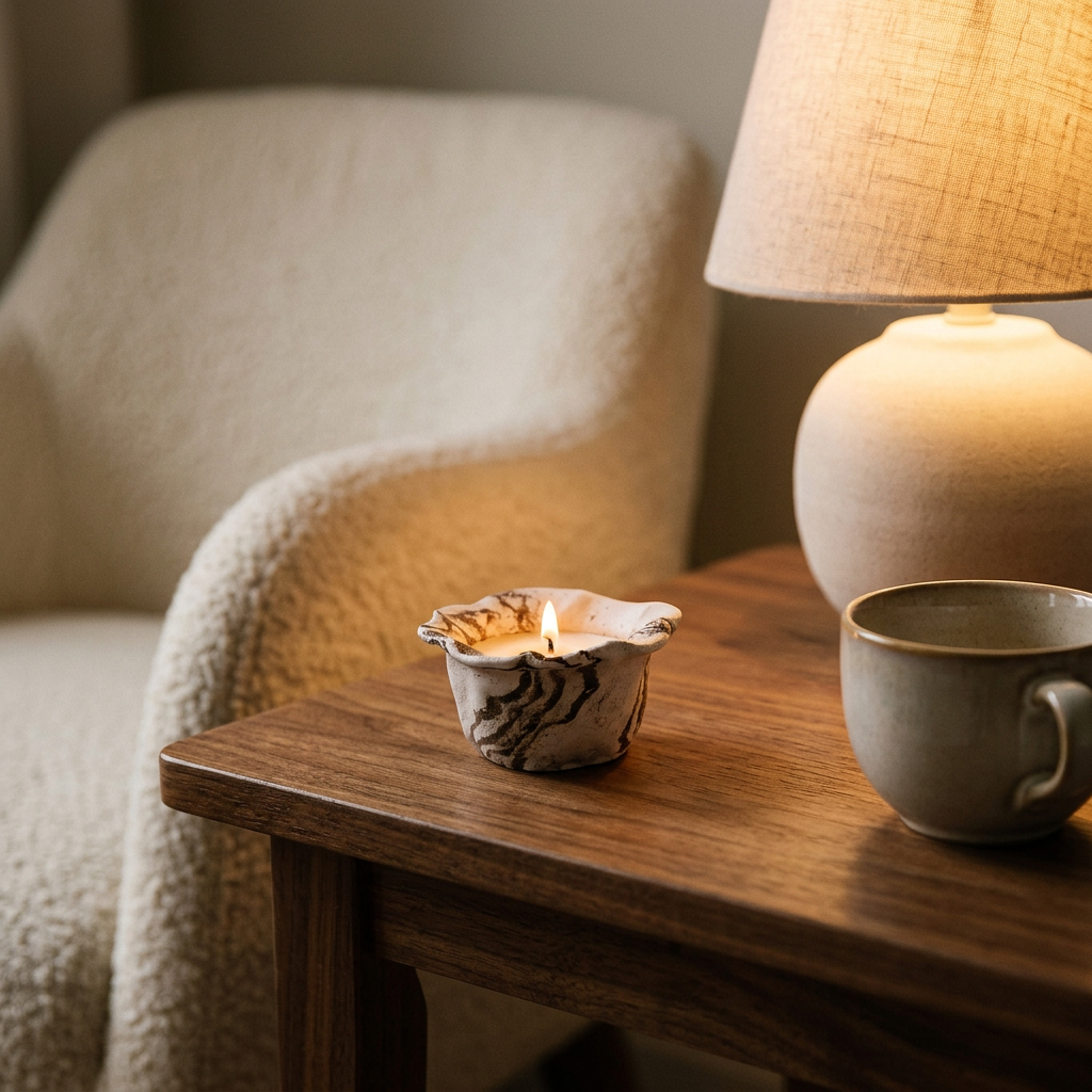 Handcrafted Nerikomi Ceramic Candle - Ruffled Marbled Cup