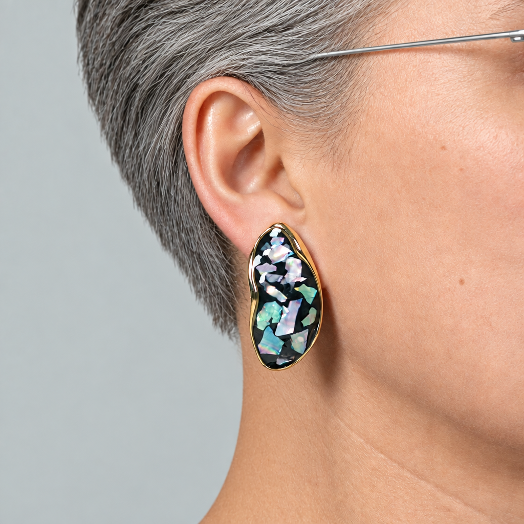 Curated 18K Gold Plated Abalone Shell Stud Earrings