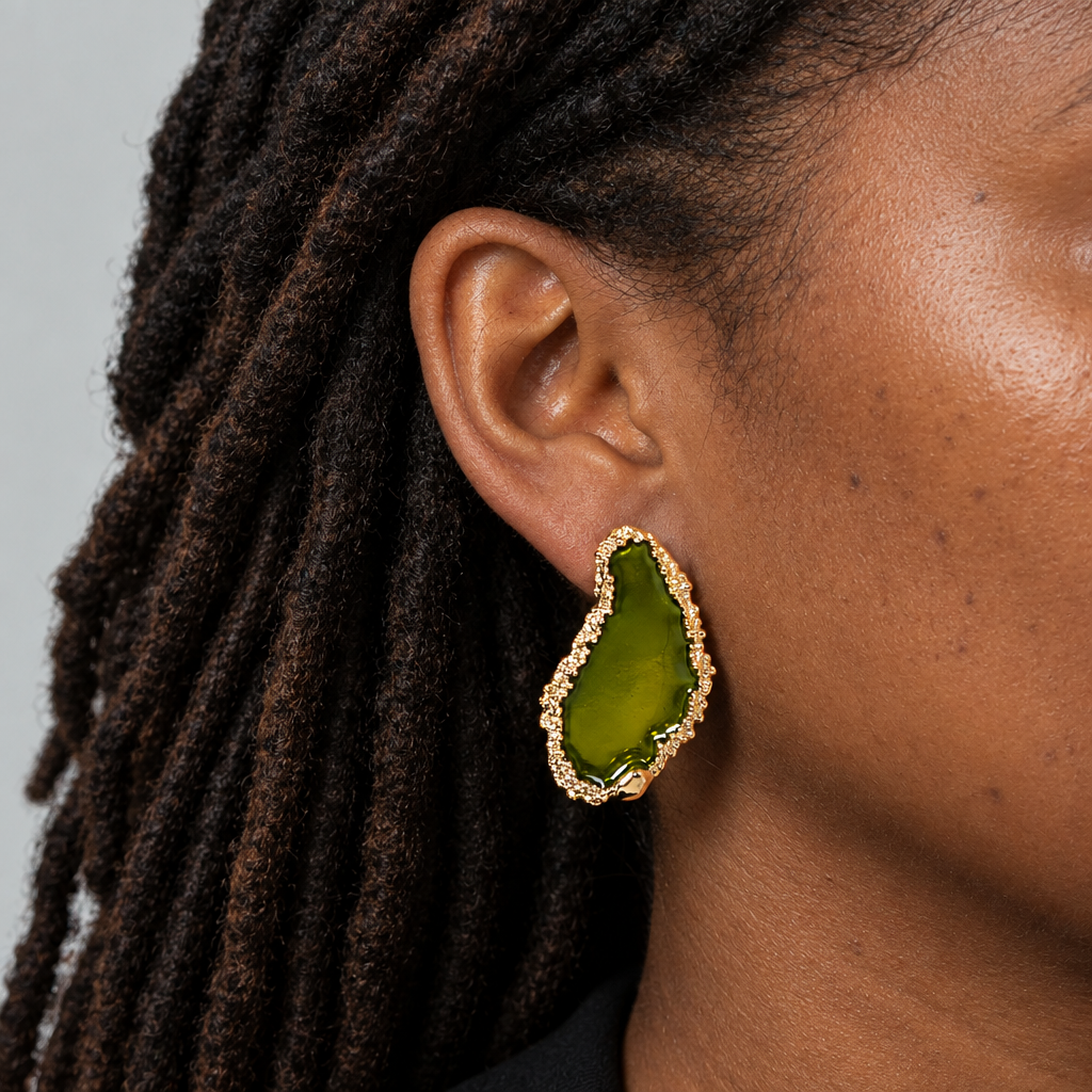 Curated 18K Gold Plated Drip Enamel Agate-Shaped Stud Earrings