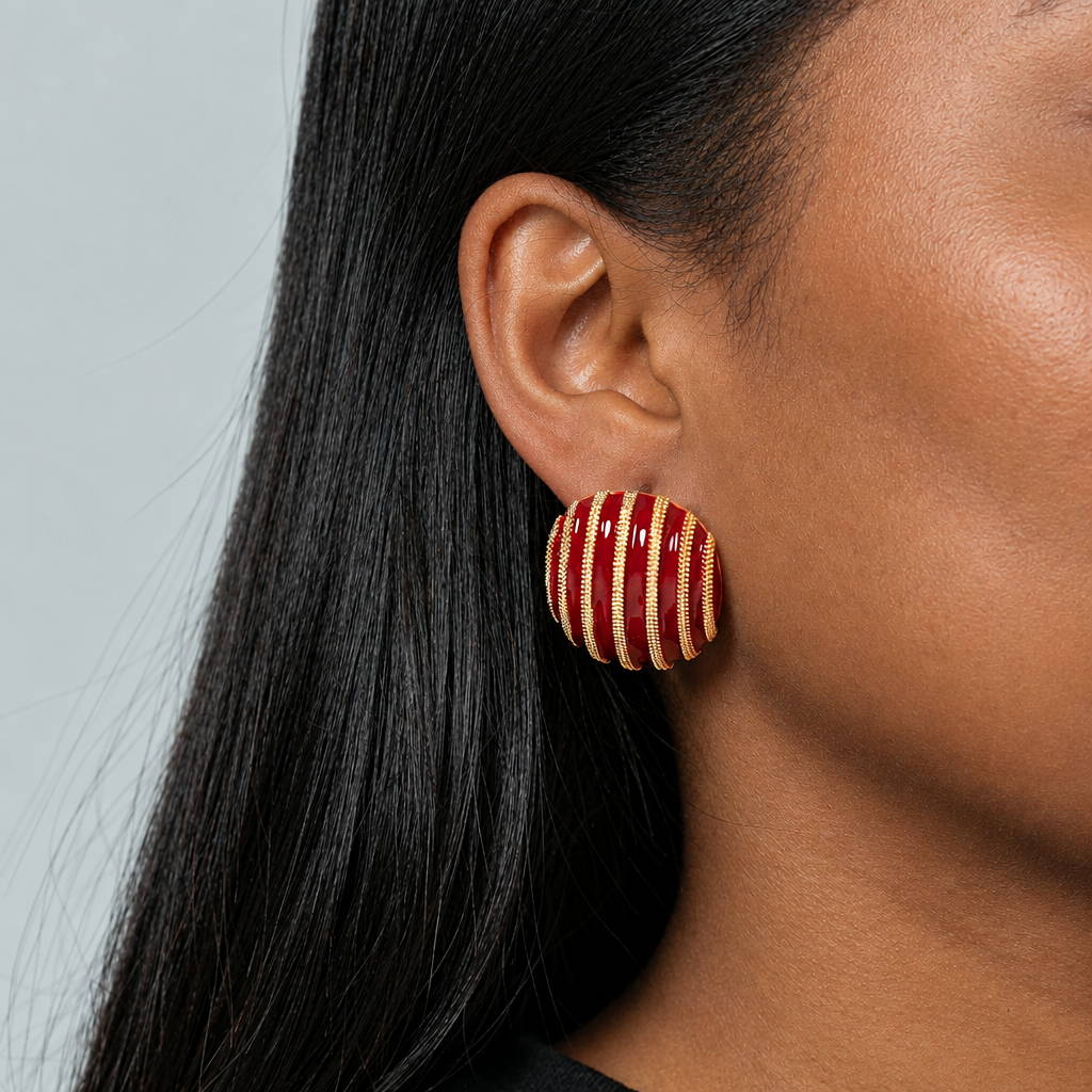 Curated 18K Gold Plated Drip Enamel Button Earrings