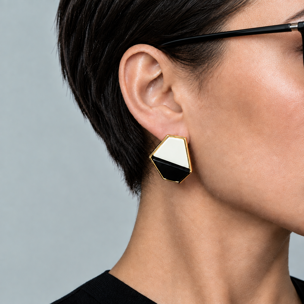 Curated 18K Gold Plated Two-Tone Acetate Hexagon Stud Earrings