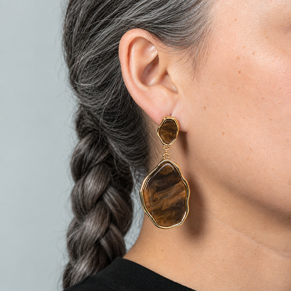 Curated Marbled Acetate Pebble Drop Earrings