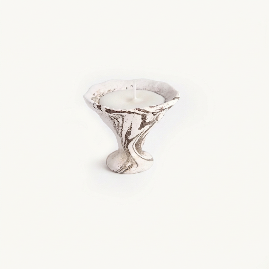 Handcrafted Marbled Ceramic Scented Candle - Sculptural Pedestal